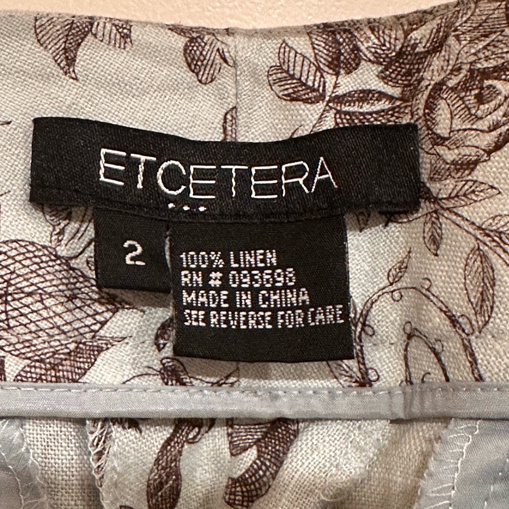 Etcetera Linen Pants with Brown Floral Design